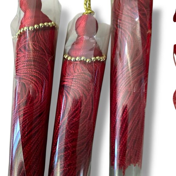 Home Interiors 7” Long Red Tassels w/ Gold  Christmas Decor Set Of 12 Total Tree - Picture 7 of 7